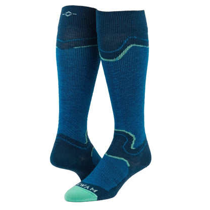 Snow Junkie Lightweight Compression Over-The-Calf Sock - Seaport full product perspective - made in The USA Wigwam Socks