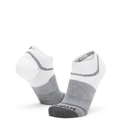 Surpass Lightweight Low Sock - White/Grey full product perspective - made in The USA Wigwam Socks