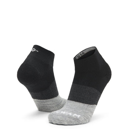 Trail Junkie Lightweight Quarter Sock With Merino Wool - Black full product perspective - made in The USA Wigwam Socks