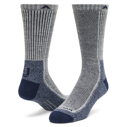 Cool-Lite Hiker Crew Midweight Sock - Grey/Navy full product perspective - made in The USA Wigwam Socks