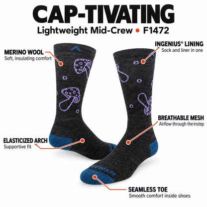 Cap-tivating Lightweight Mid-Crew Sock - feature image - made in The USA Wigwam Socks