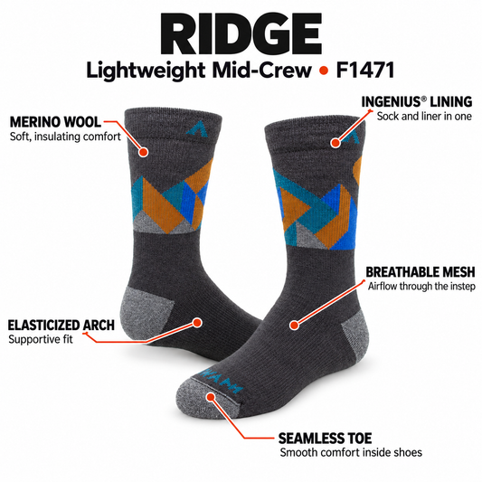 Ridge Mid-Crew Lightweight Sock - Feature image