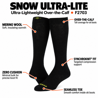 Snow Ultra-Lite Over-The-Calf Ultra-Lightweight Sock - Feature image - made in The USA Wigwam Socks
