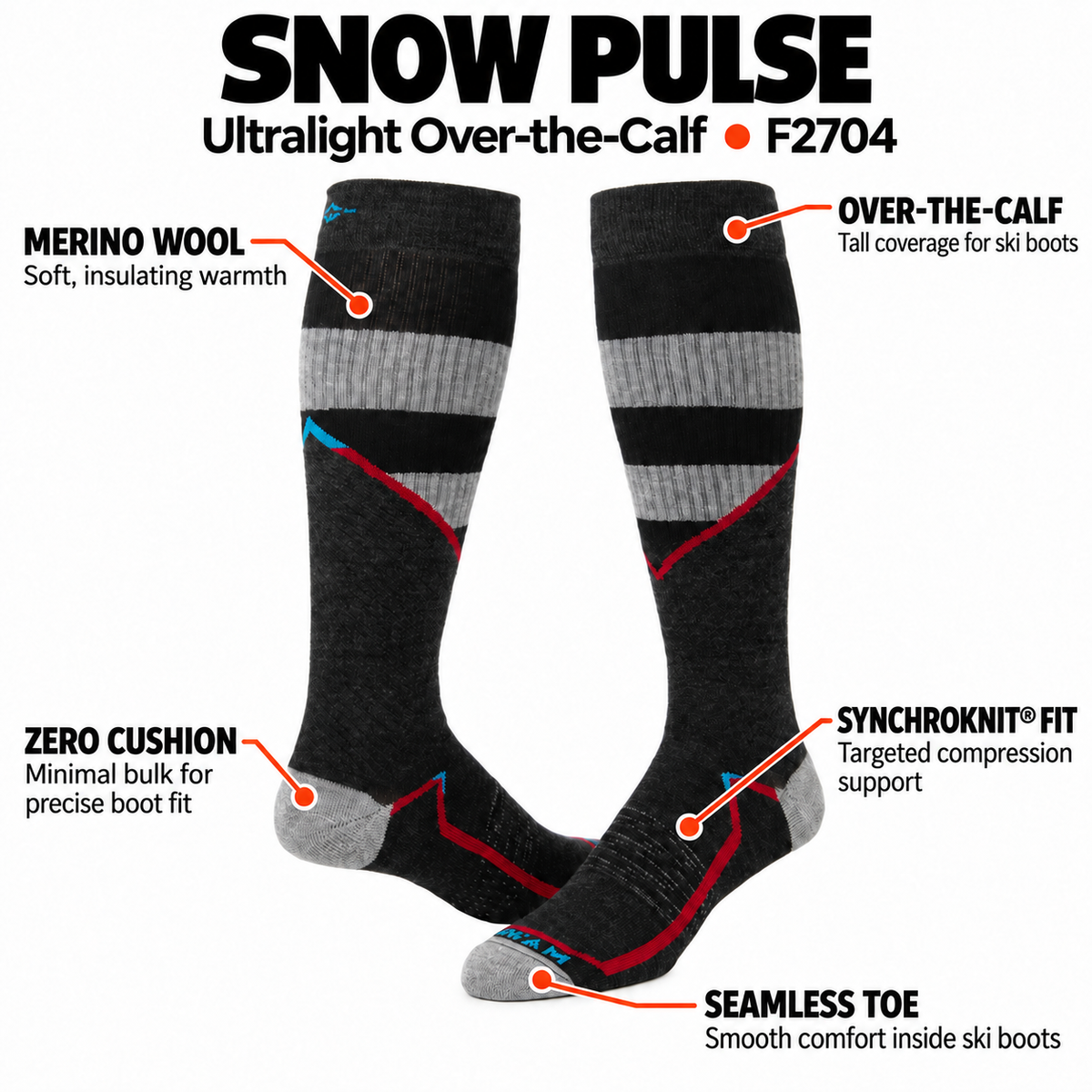 Snow Pulse Ultralight OTC Sock - Features image - made in The USA Wigwam Socks