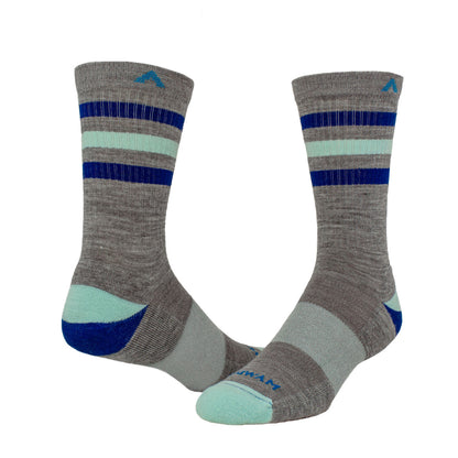 Super Stripe Lightweight Mid-Crew Sock - Grey full product perspective - made in The USA Wigwam Socks