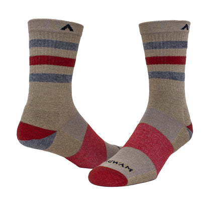 Super Stripe Lightweight Mid-Crew Sock - Khaki full product perspective - made in The USA Wigwam Socks