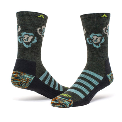 Rose Valley Mid-Crew Lightweight Sock - Olive green heather full product perspective - made in The USA Wigwam Socks