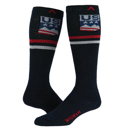 USA Snow Over The Calf Lightweight Sock - Navy full product view - made in The USA Wigwam Socks