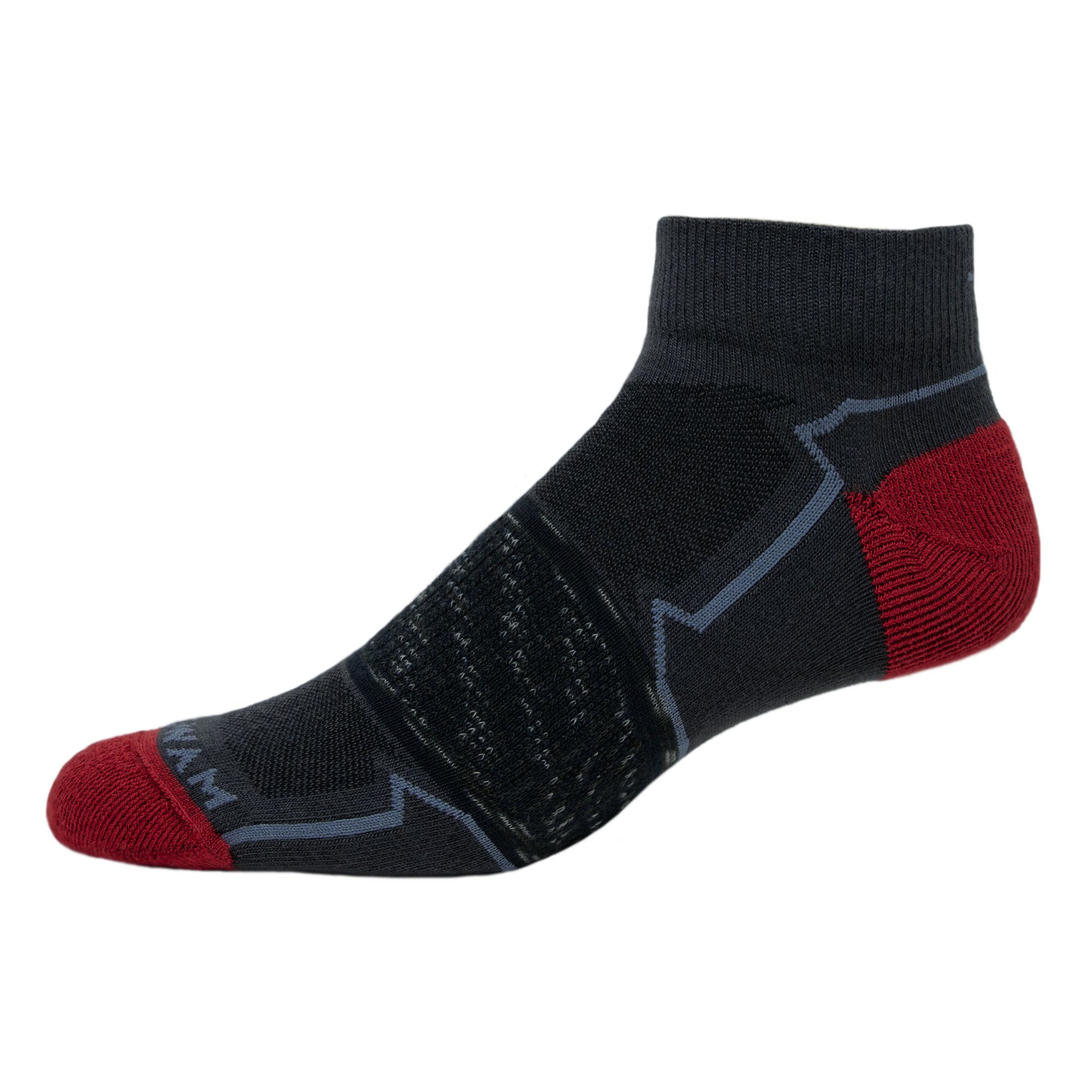 Phantom Quarter Lightweight Sock - Charcoal right side view - made in The USA Wigwam Socks