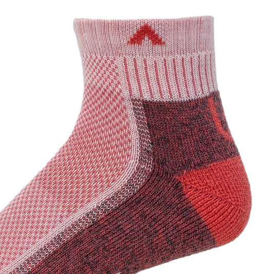 Cool-Lite Hiker Quarter Midweight Sock - Sugar Coral heel and cuff perspective