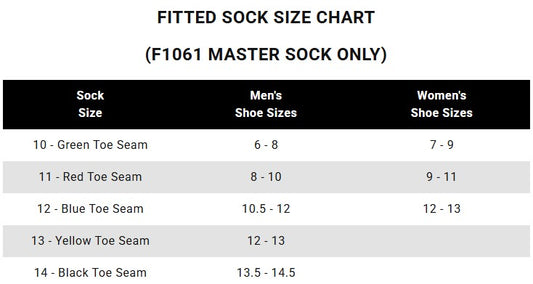 Master Lightweight Crew Athletic Sock - size chart