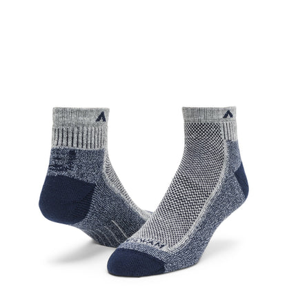Cool-Lite Hiker Quarter Midweight Sock - Grey/Navy full product perspective - made in The USA Wigwam Socks