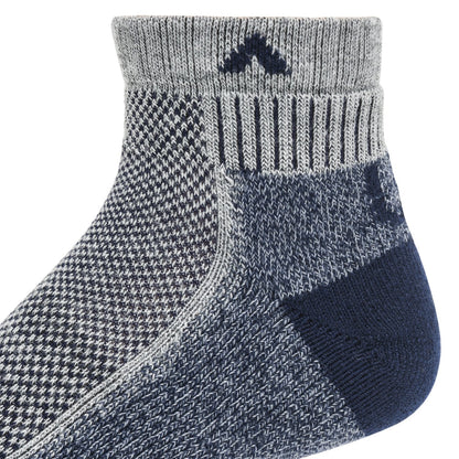 Cool-Lite Hiker Quarter Midweight Sock - Grey/Navy heel and cuff perspective - made in The USA Wigwam Socks