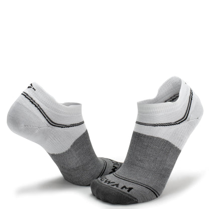 Surpass Ultra Lightweight Low Sock - White/Grey full product perspective - made in The USA Wigwam Socks