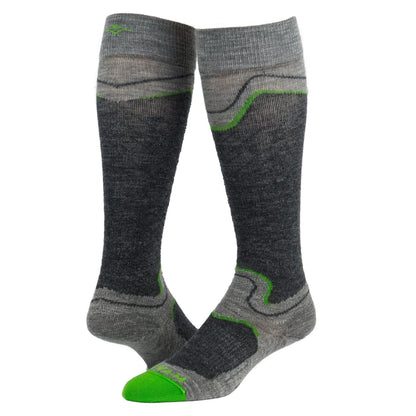 Snow Junkie Ultra Lightweight Over-The-Calf Sock - Charcoal full product perspective - made in The USA Wigwam Socks