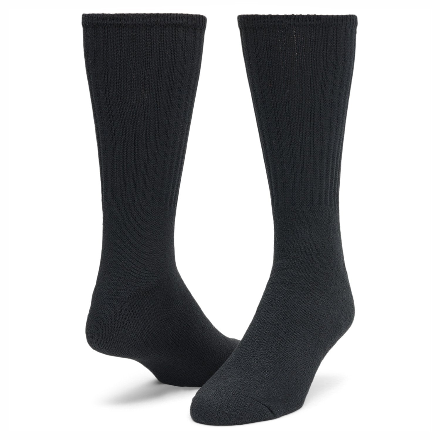 Volley Midweight Cotton Crew Sock - Black full product perspective - made in The USA Wigwam Socks