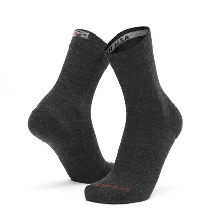 Axiom Mid Crew Sock With Merino Wool - Oxford full product perspective - made in The USA Wigwam Socks