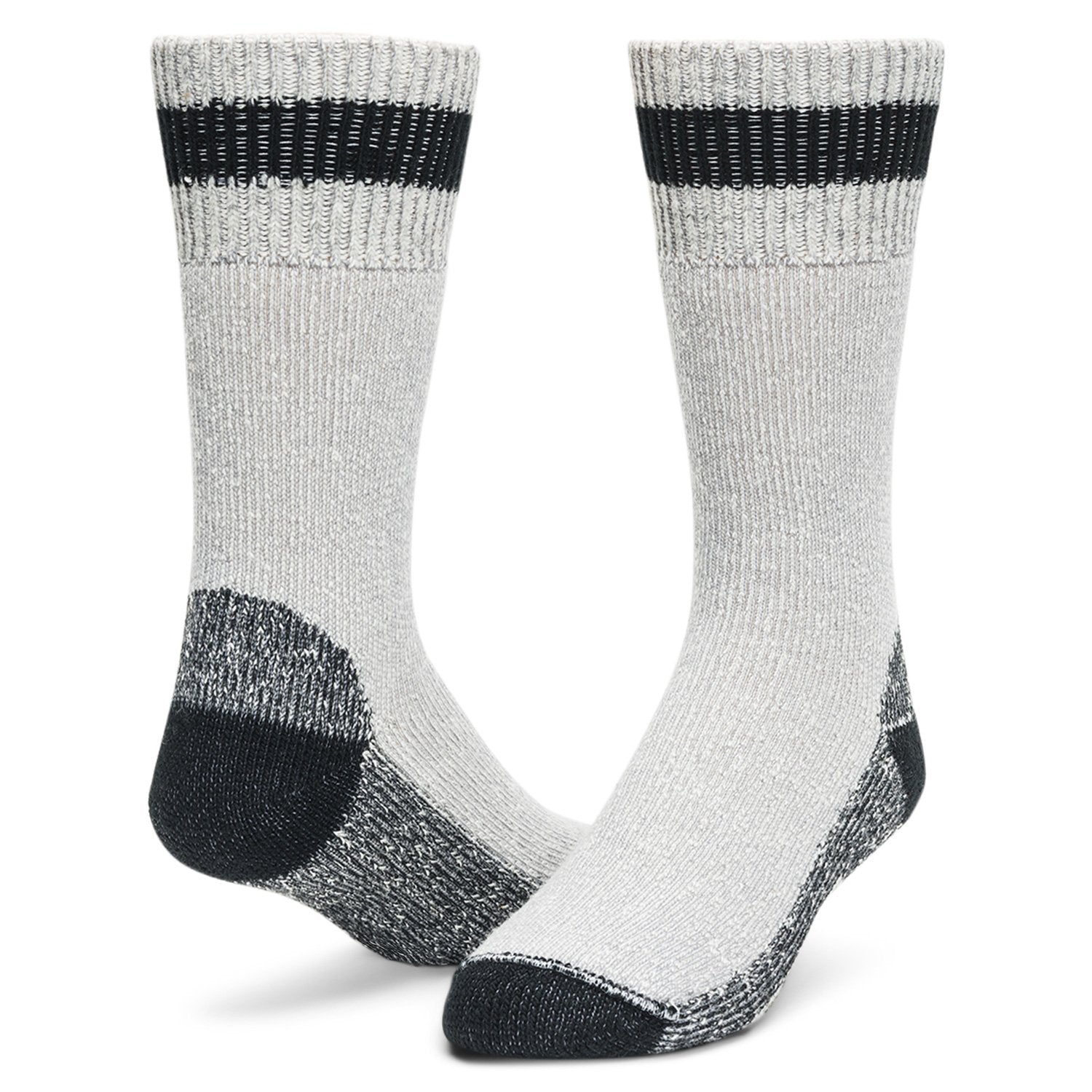 Diabetic Thermal Crew Heavyweight Sock With Wool - Grey/Black full product perspective - made in The USA Wigwam Socks