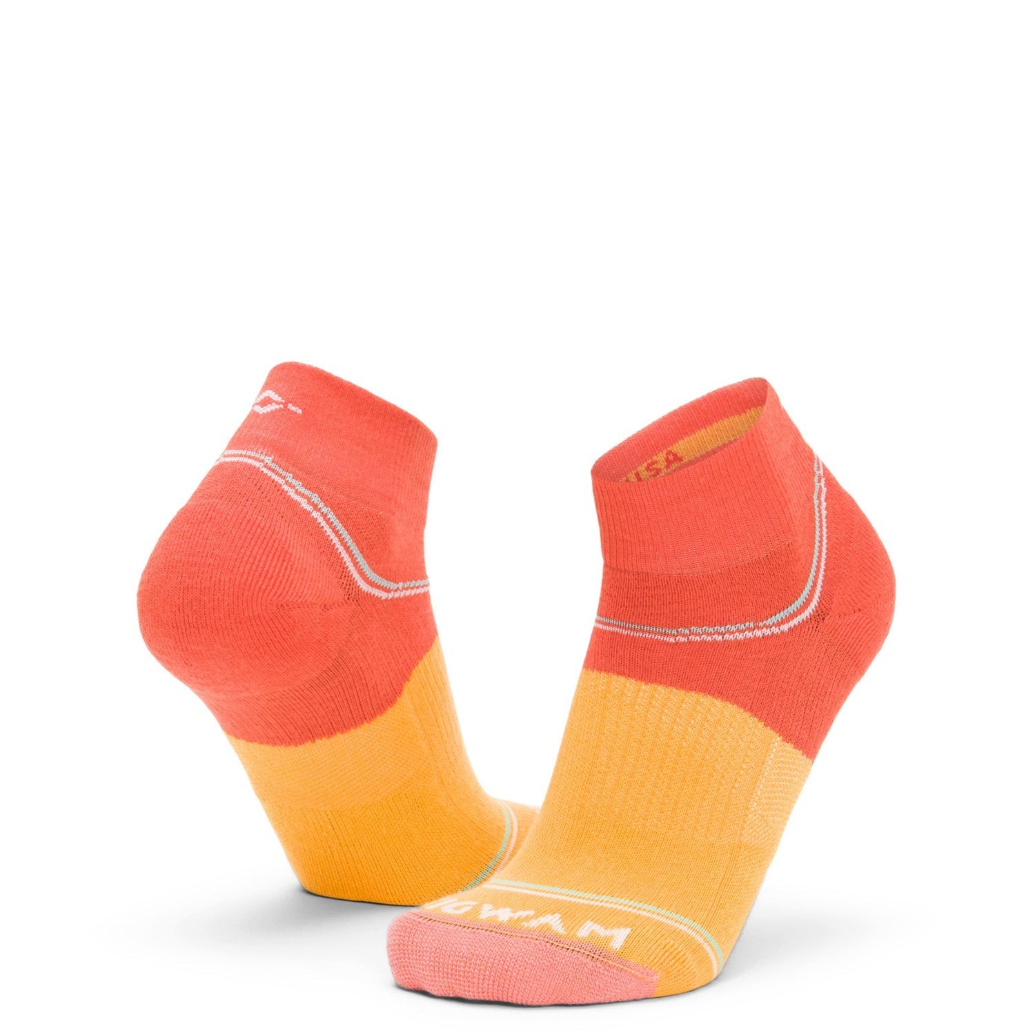 Surpass Lightweight Quarter Sock - Red/Orange full product perspective - made in The USA Wigwam Socks