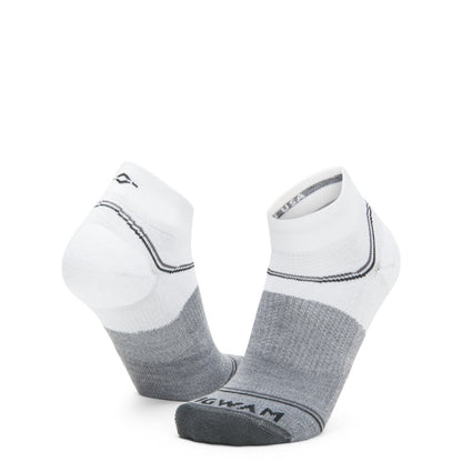 Surpass Lightweight Quarter Sock - White/Grey full product perspective - made in The USA Wigwam Socks
