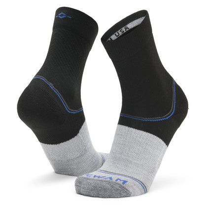 Surpass Lightweight Mid Crew Sock - Black/Grey full product perspective - made in The USA Wigwam Socks