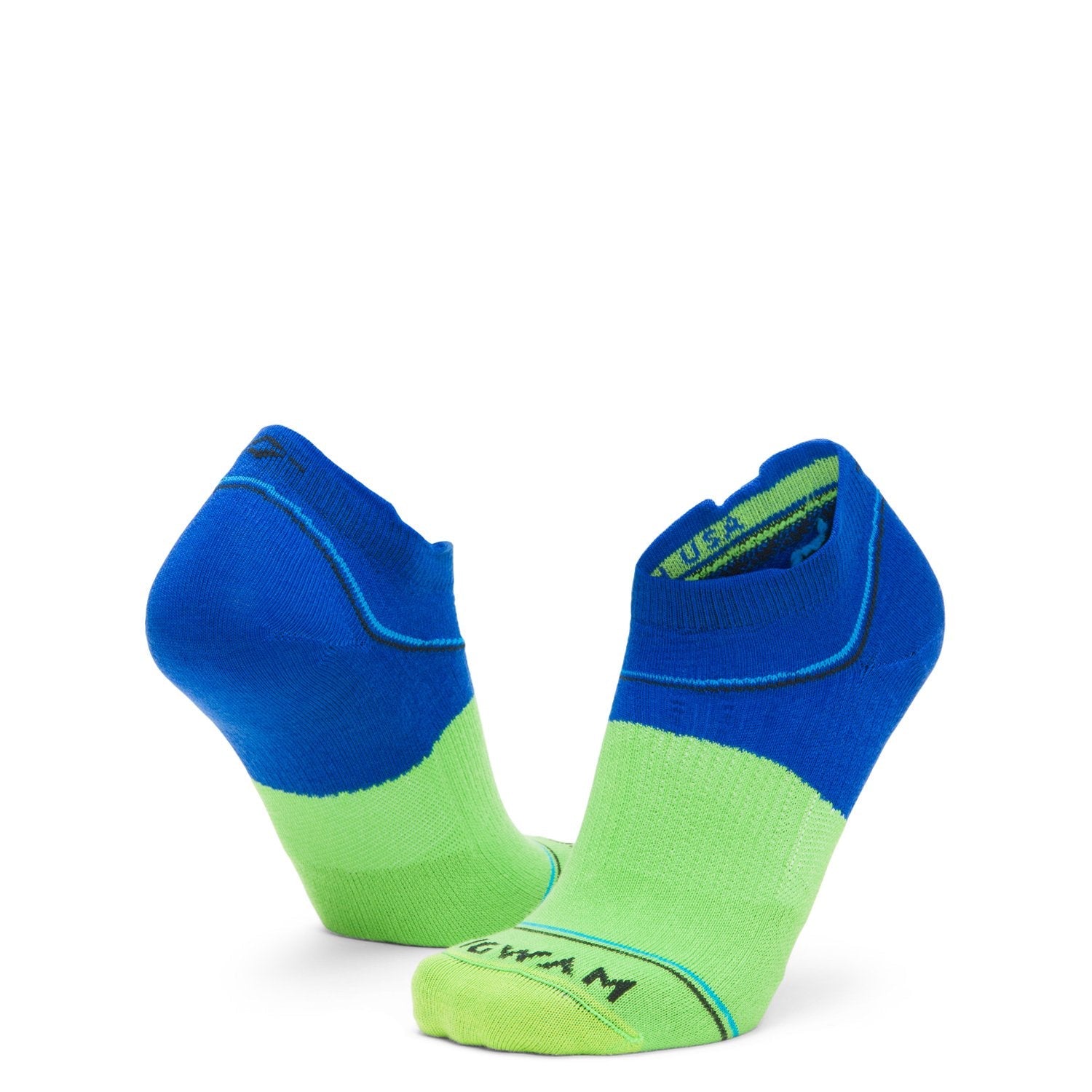 Surpass Ultra Lightweight Low Sock - Blue/Green full product perspective - made in The USA Wigwam Socks
