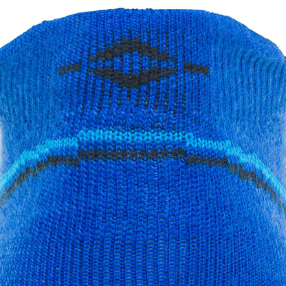 Surpass Ultra Lightweight Low Sock - Blue/Green cuff perspective - made in The USA Wigwam Socks