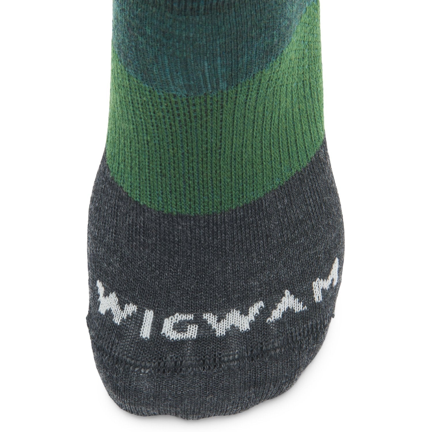 Trail Junkie Ultralight Low Sock With Merino Wool - June Bug toe perspective - made in The USA Wigwam Socks