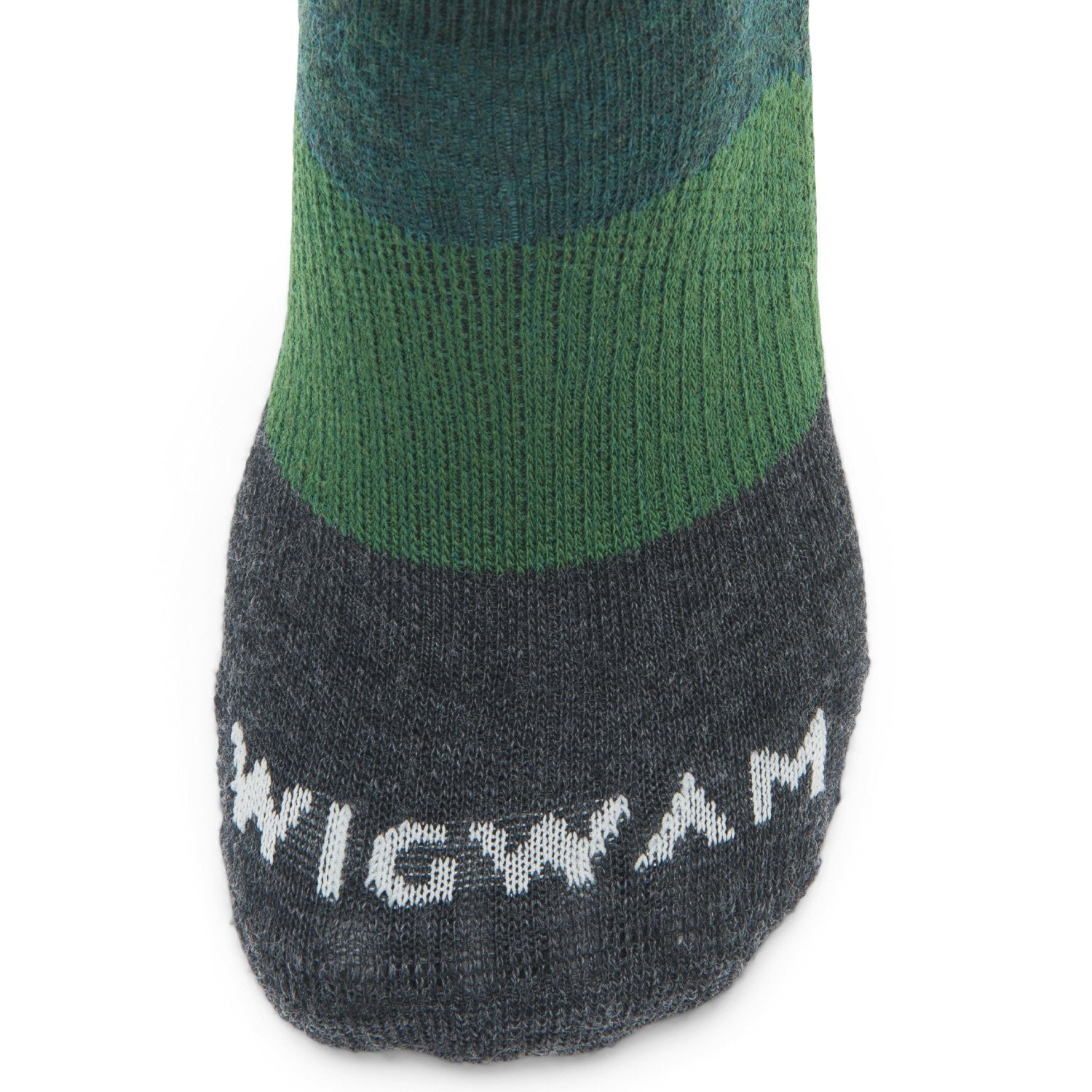 Trail Junkie Lightweight Low Sock With Merino Wool - June Bug toe perspective - made in The USA Wigwam Socks