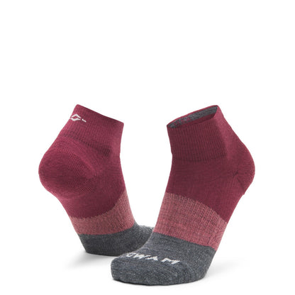 Trail Junkie Lightweight Quarter Sock With Merino Wool - Rhododendron full product perspective - made in The USA Wigwam Socks