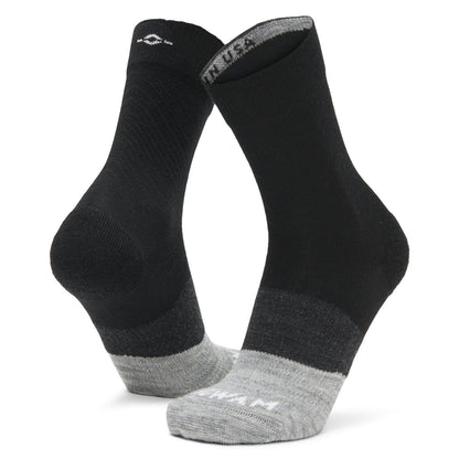 Trail Junkie Lightweight Mid Crew Sock With Merino Wool - Black full product perspective - made in The USA Wigwam Socks