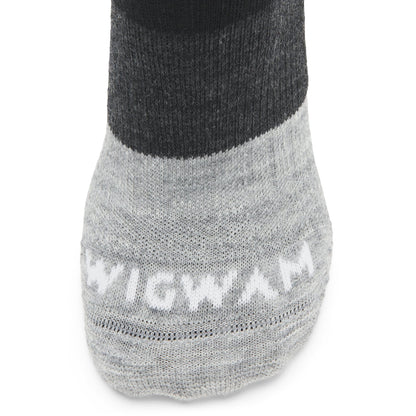 Trail Junkie Lightweight Mid Crew Sock With Merino Wool - Black toe perspective - made in The USA Wigwam Socks