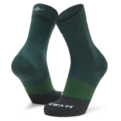 Trail Junkie Lightweight Mid Crew Sock With Merino Wool - June Bug full product perspective - made in The USA Wigwam Socks