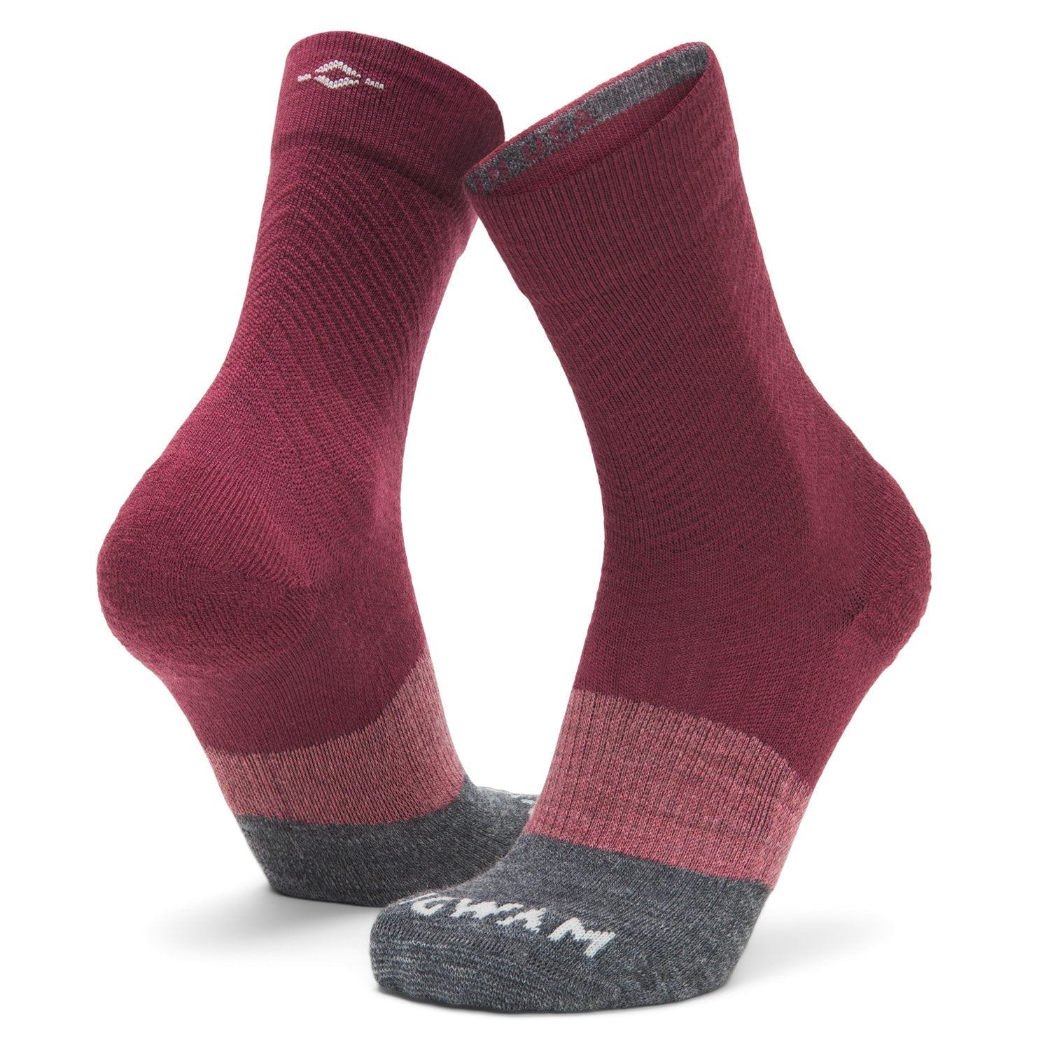 Trail Junkie Lightweight Mid Crew Sock With Merino Wool - Rhododendron full product perspective - made in The USA Wigwam Socks