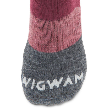Trail Junkie Lightweight Mid Crew Sock With Merino Wool - Rhododendron toe perspective - made in The USA Wigwam Socks