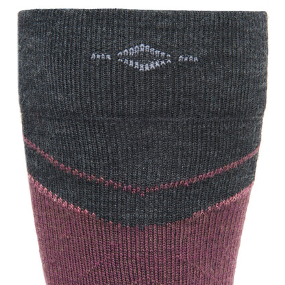 Snow Junkie Ultra Lightweight Over-The-Calf Sock - Catawba Grape cuff perspective - made in The USA Wigwam Socks