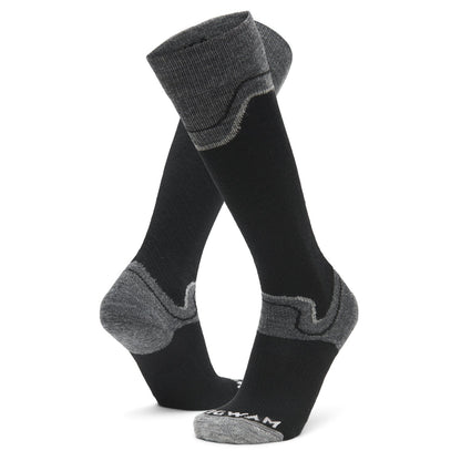 Snow Junkie Lightweight Compression Over-The-Calf Sock - Black full product perspective - made in The USA Wigwam Socks