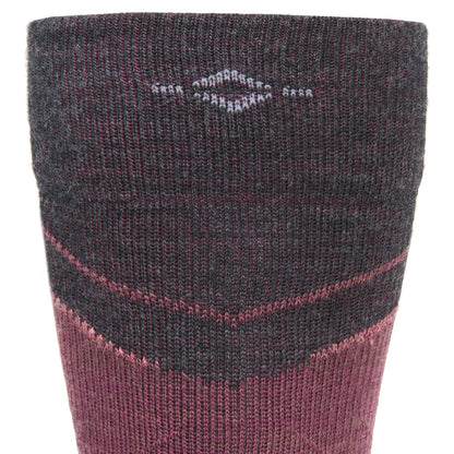 Snow Junkie Lightweight Compression Over-The-Calf Sock - Catawba Grape cuff perspective - made in The USA Wigwam Socks