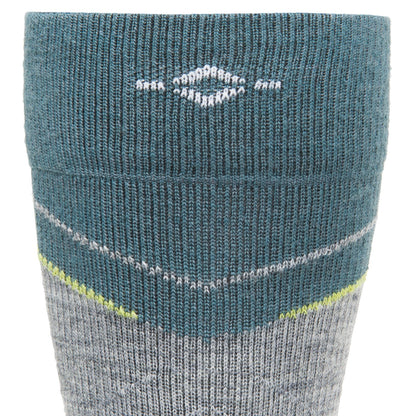 Snow Junkie Lightweight Compression Over-The-Calf Sock - Grey cuff perspective - made in The USA Wigwam Socks