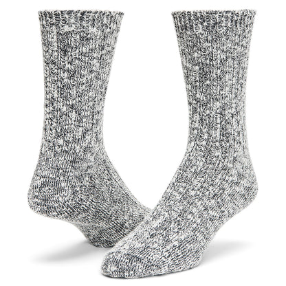 Cypress Crew Lightweight Cotton Sock - White/Black full product perspective - made in The USA Wigwam Socks