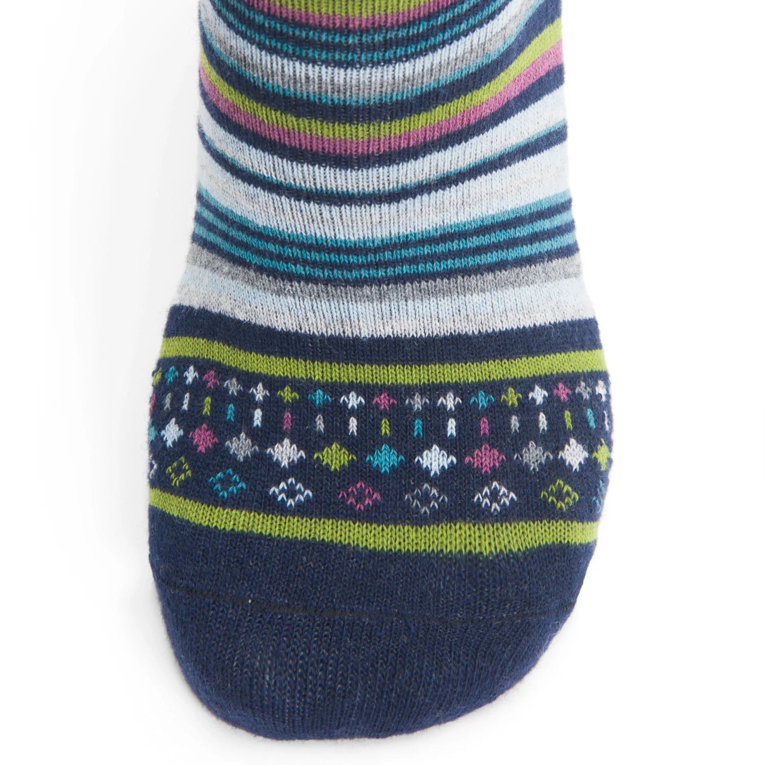 Inline Non-Cushioned Crew Sock - Navy II toe perspective - made in The USA Wigwam Socks