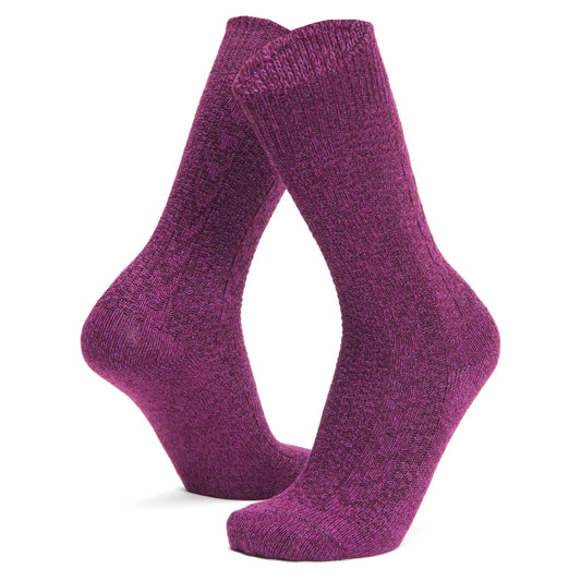 Cable Curl Lightweight Crew Sock - Deep Plum full product perspective