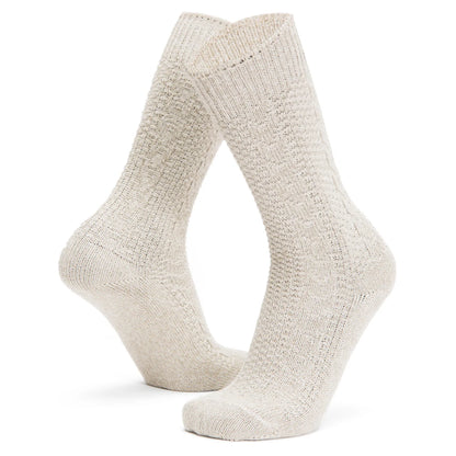 Cable Curl Lightweight Crew Sock - Khaki full product perspective - made in The USA Wigwam Socks