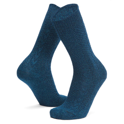Cable Curl Lightweight Crew Sock - Navy II full product perspective - made in The USA Wigwam Socks