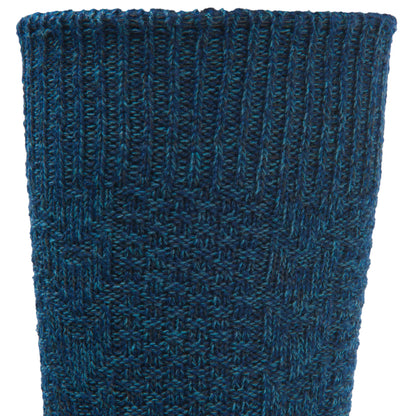 Cable Curl Lightweight Crew Sock - Navy II cuff perspective - made in The USA Wigwam Socks