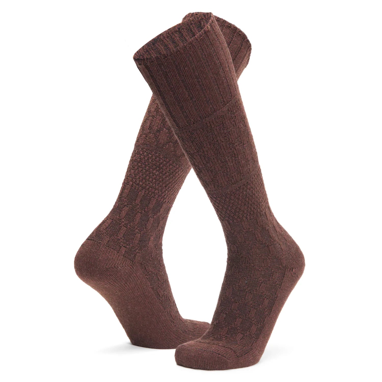 Diamond Knee High Lightweight Sock With Recycled Wool - Brown full product perspective - made in The USA Wigwam Socks