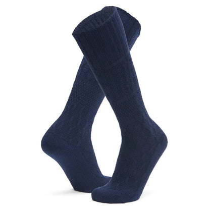 Diamond Knee High Lightweight Sock With Recycled Wool - Navy II full product perspective - made in The USA Wigwam Socks