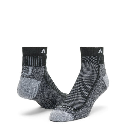 Cool-Lite Hiker Quarter Midweight Sock - Black/Grey full product perspective - made in The USA Wigwam Socks