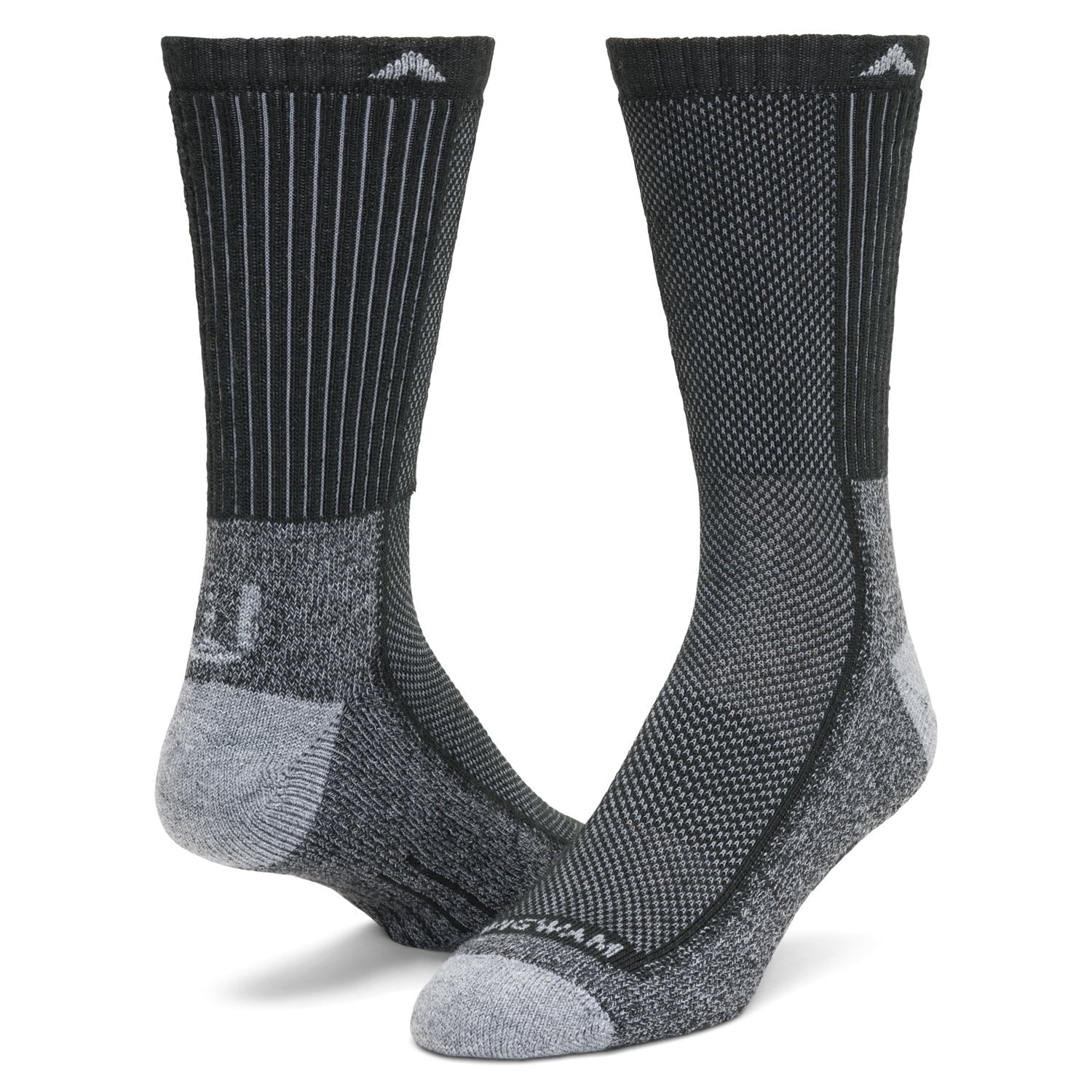 Cool-Lite Hiker Crew Midweight Sock - Black/Grey full product perspective - made in The USA Wigwam Socks