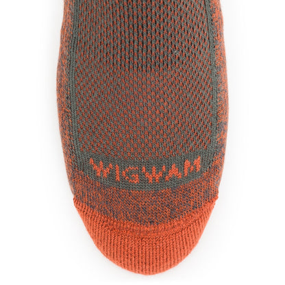 Cool-Lite Hiker Crew Midweight Sock - Charcoal/Orange toe perspective - made in The USA Wigwam Socks